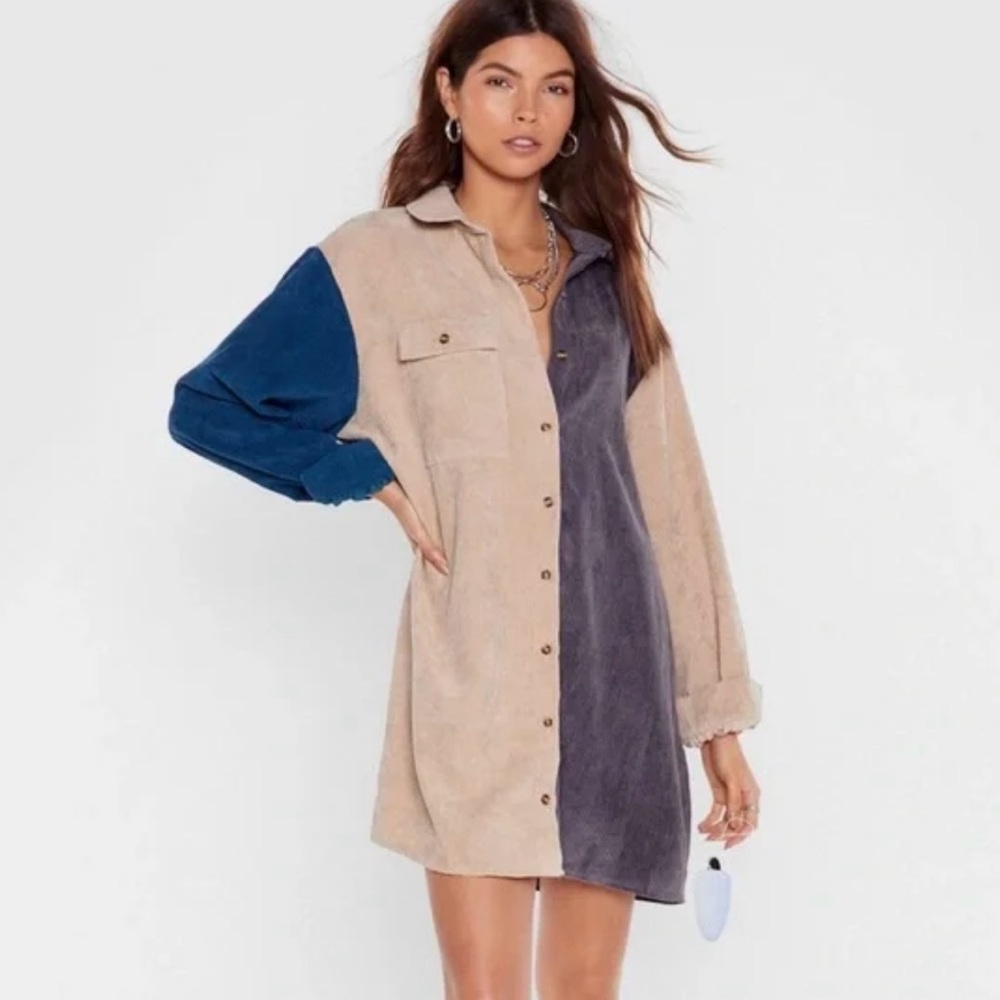 Nasty Gal Writers Block Colour Corduroy Shirt Dress
